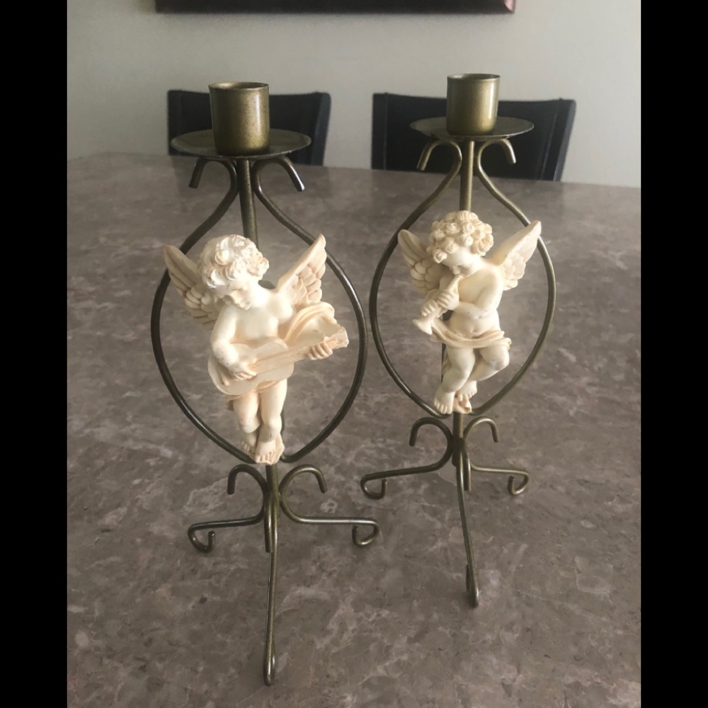 Angel Cherub Candle Holders - Set of 2